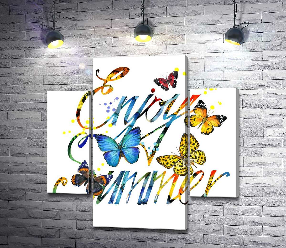 

Модульная картина ArtPoster Яркие бабочки летают среди надписи "enjoy summer" 100x100 см Модуль №7