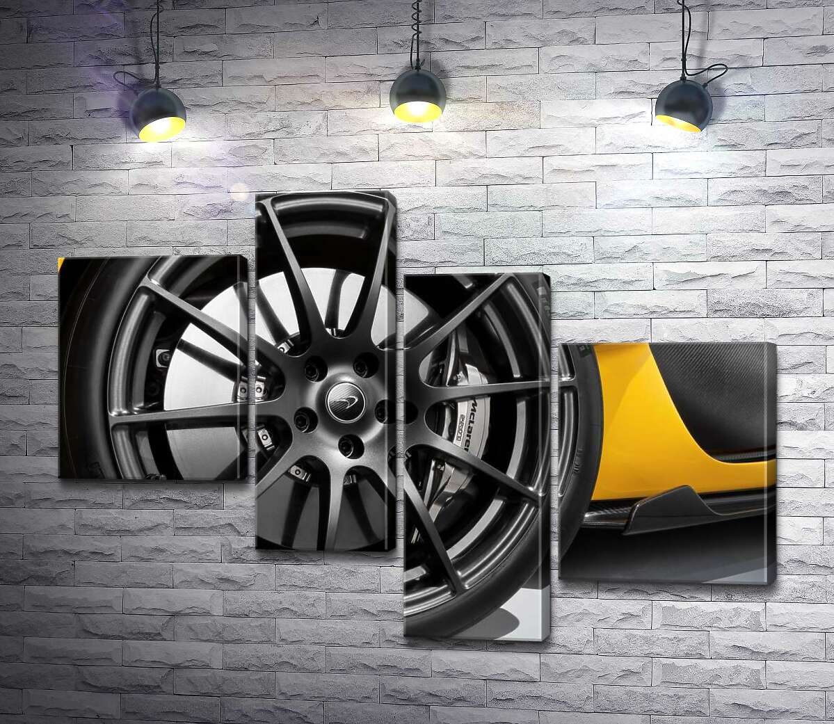 

Модульная картина ArtPoster Черный диск сверкает на колесе спортивного автомобиля McLaren P1 100x73 см Модуль №20