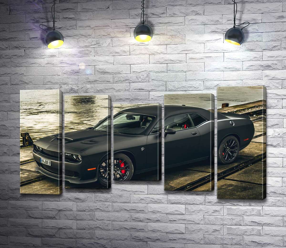 

Модульная картина ArtPoster Черная матовая модель автомобиля Dodge Challenger Hellcat 100x55 см Модуль №28