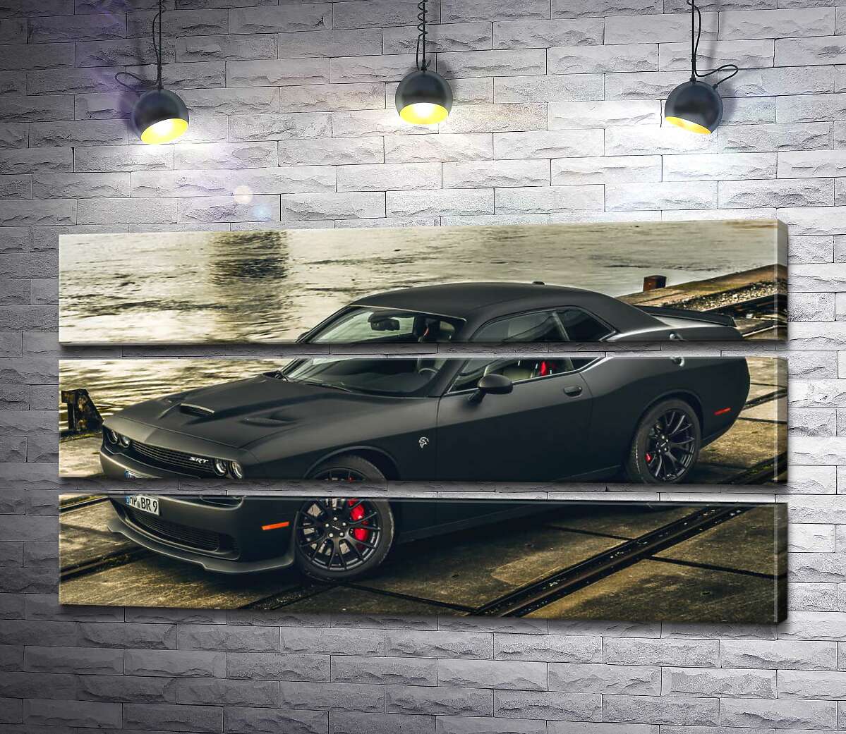 

Модульная картина ArtPoster Черная матовая модель автомобиля Dodge Challenger Hellcat 130x69 см Модуль №13