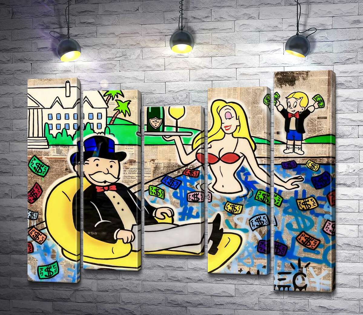 

Модульная картина ArtPoster Цветной денежный бассейн (Colorful Money Pool) – Алек Монополи (Alec Monopoly) 130x107 см Модуль №28