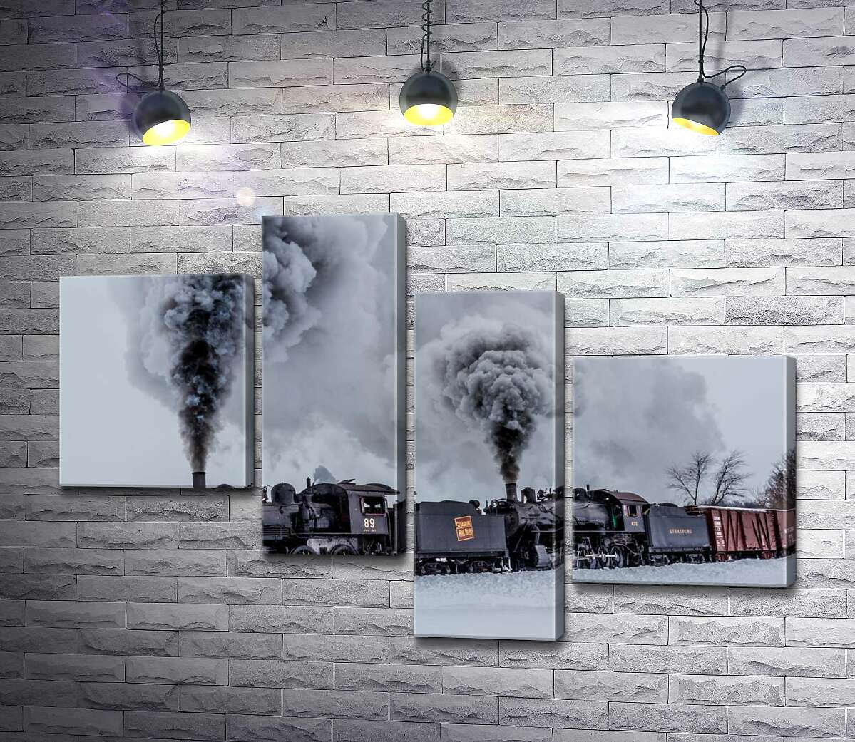 

Модульная картина ArtPoster Черное пятно паровоза на заснеженном пространстве пейзажа 130x89 см Модуль №20