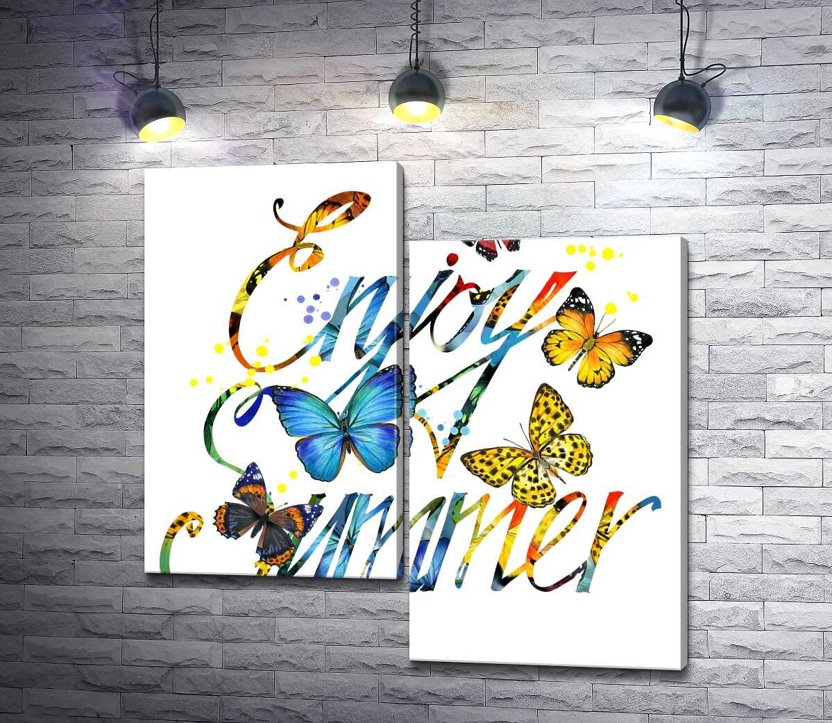 

Модульная картина ArtPoster Яркие бабочки летают среди надписи "enjoy summer" 100x100 см Модуль №5