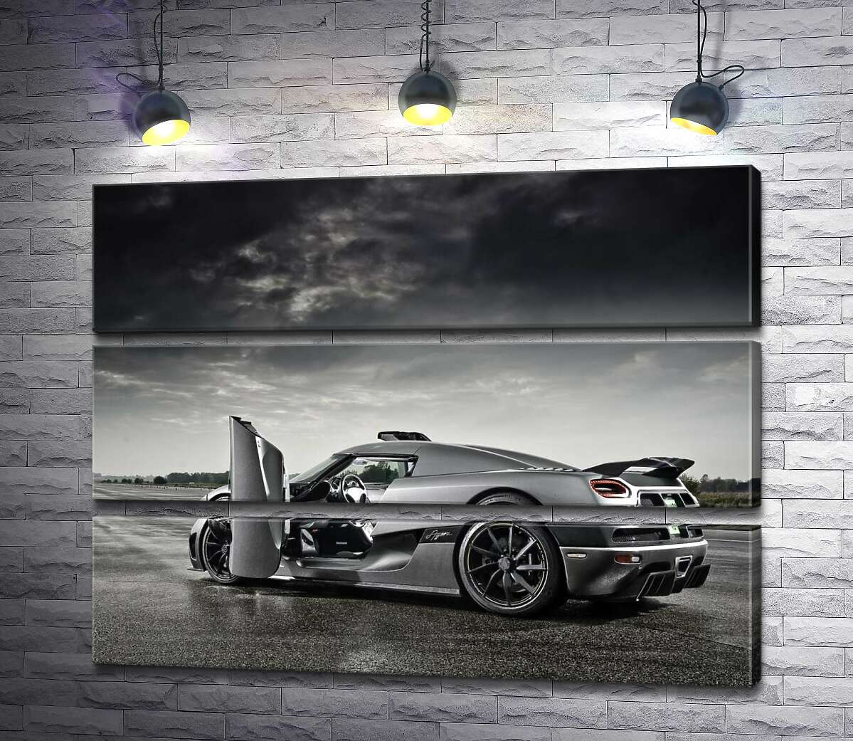 

Модульная картина ArtPoster Шведский гиперкар Koenigsegg Agera под переливами грозовых облаков 130x99 см Модуль №13