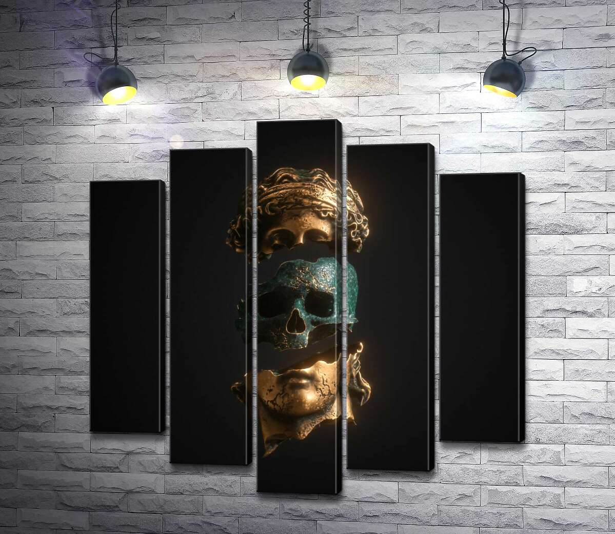 

Модульная картина ArtPoster Что внутри: медный череп в бронзовой статуе греческого героя 130x132 см Модуль №26