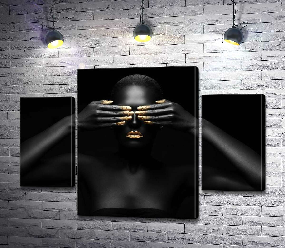 

Модульная картина ArtPoster Черный и золотой на теле девушки "без взгляда" 80x55 см Модуль №7