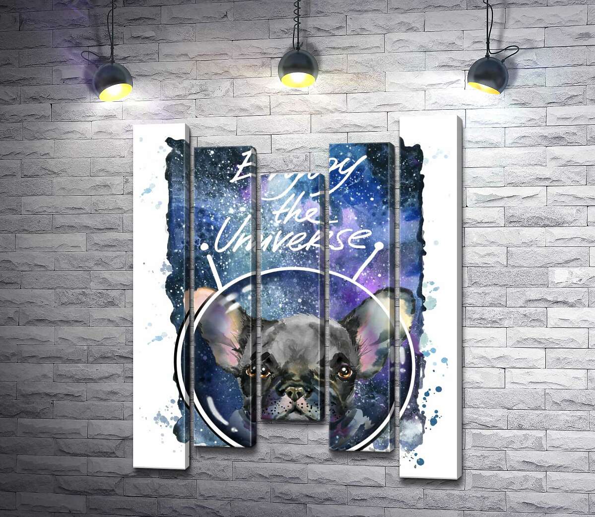 

Модульная картина ArtPoster Черный французский бульдог среди космического пространства с надписью "Enjoy the Universe" 100x130 см Модуль №28