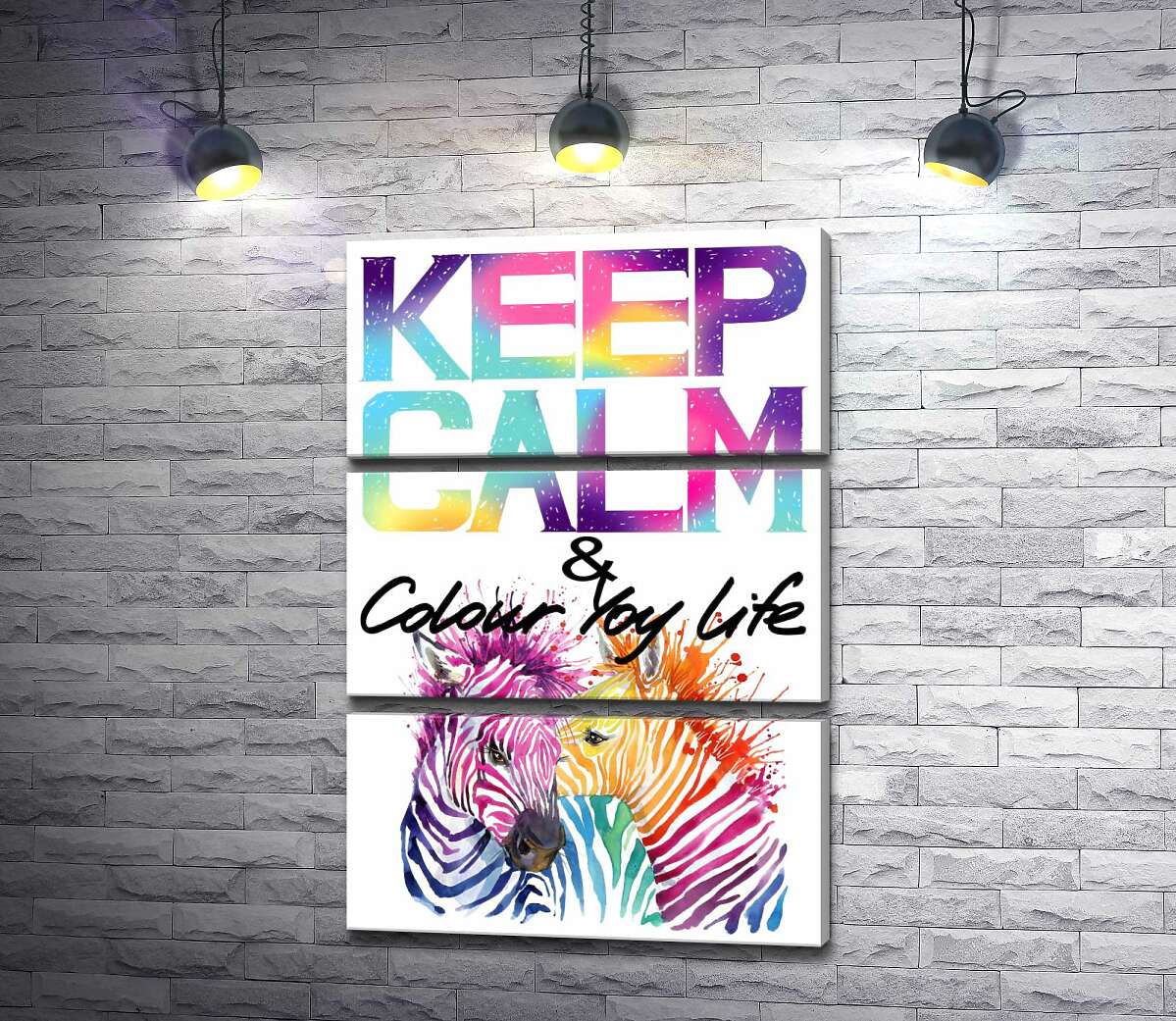 

Модульная картина ArtPoster Яркие зебры под надписью "keep calm and colour your life" 50x75 см Модуль №13