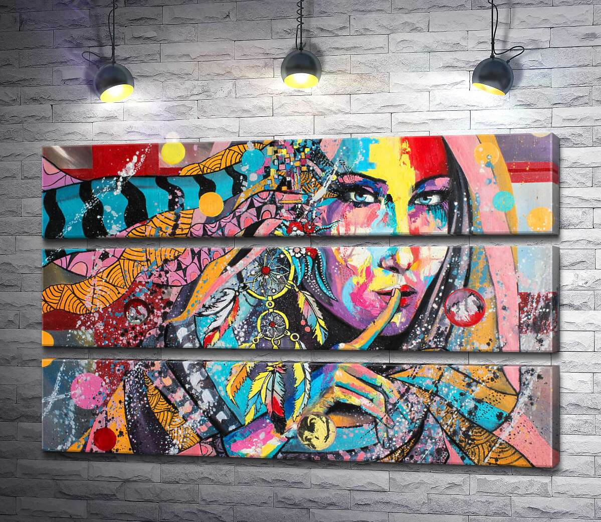 

Модульная картина ArtPoster Цветные ленты обвивают таинственный силуэт девушки 100x63 см Модуль №13