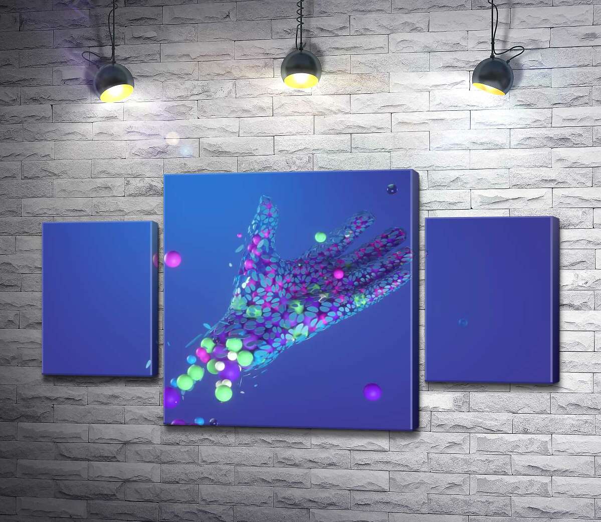 

Модульная картина ArtPoster Цветные шарики летят в ладонь 100x58 см Модуль №7
