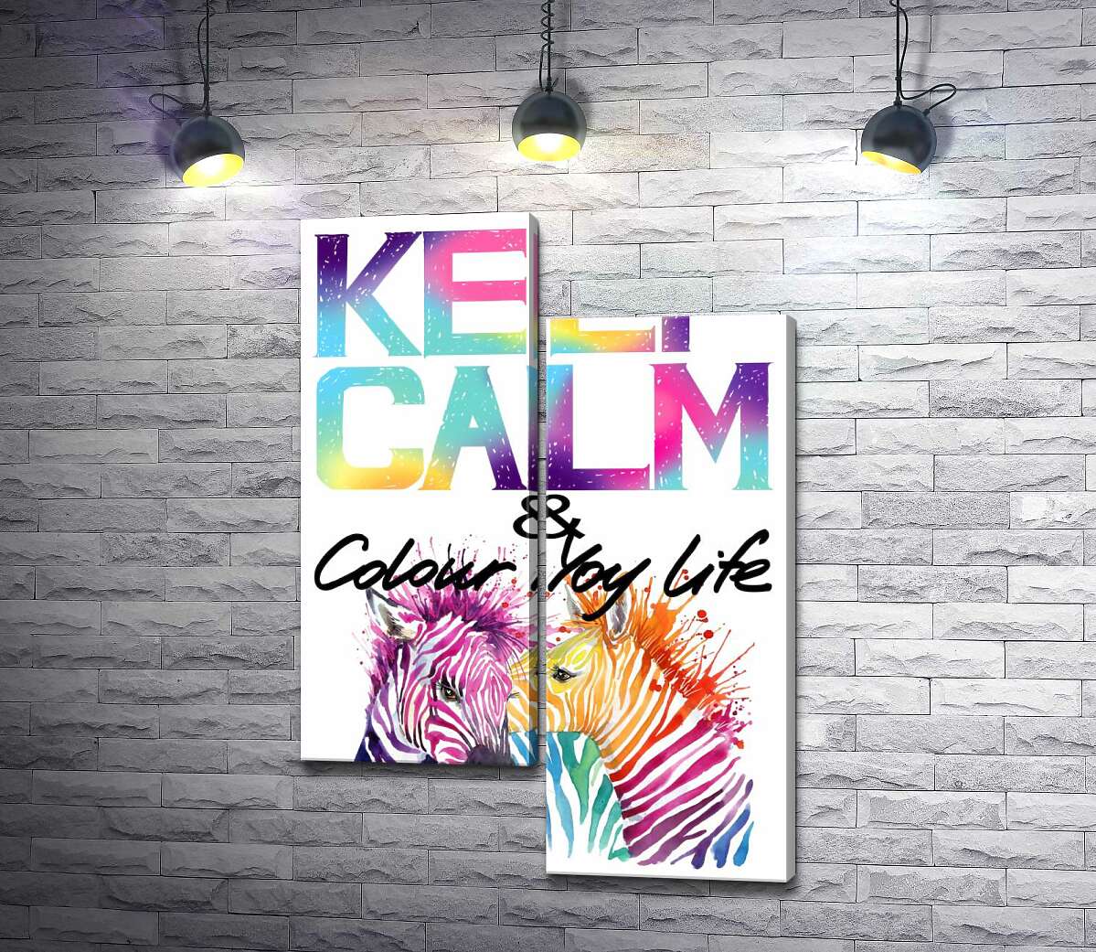 

Модульная картина ArtPoster Яркие зебры под надписью "keep calm and colour your life" 130x191 см Модуль №5