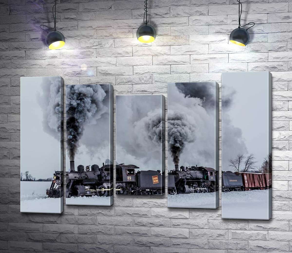 

Модульная картина ArtPoster Черное пятно паровоза на заснеженном пространстве пейзажа 130x88 см Модуль №28