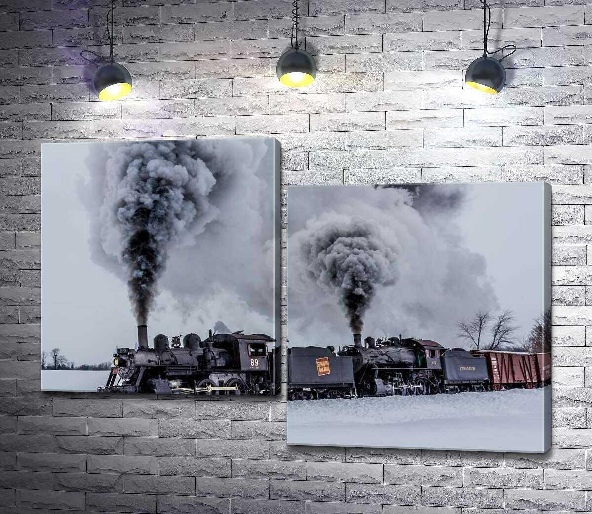 

Модульная картина ArtPoster Черное пятно паровоза на заснеженном пространстве пейзажа 100x68 см Модуль №5