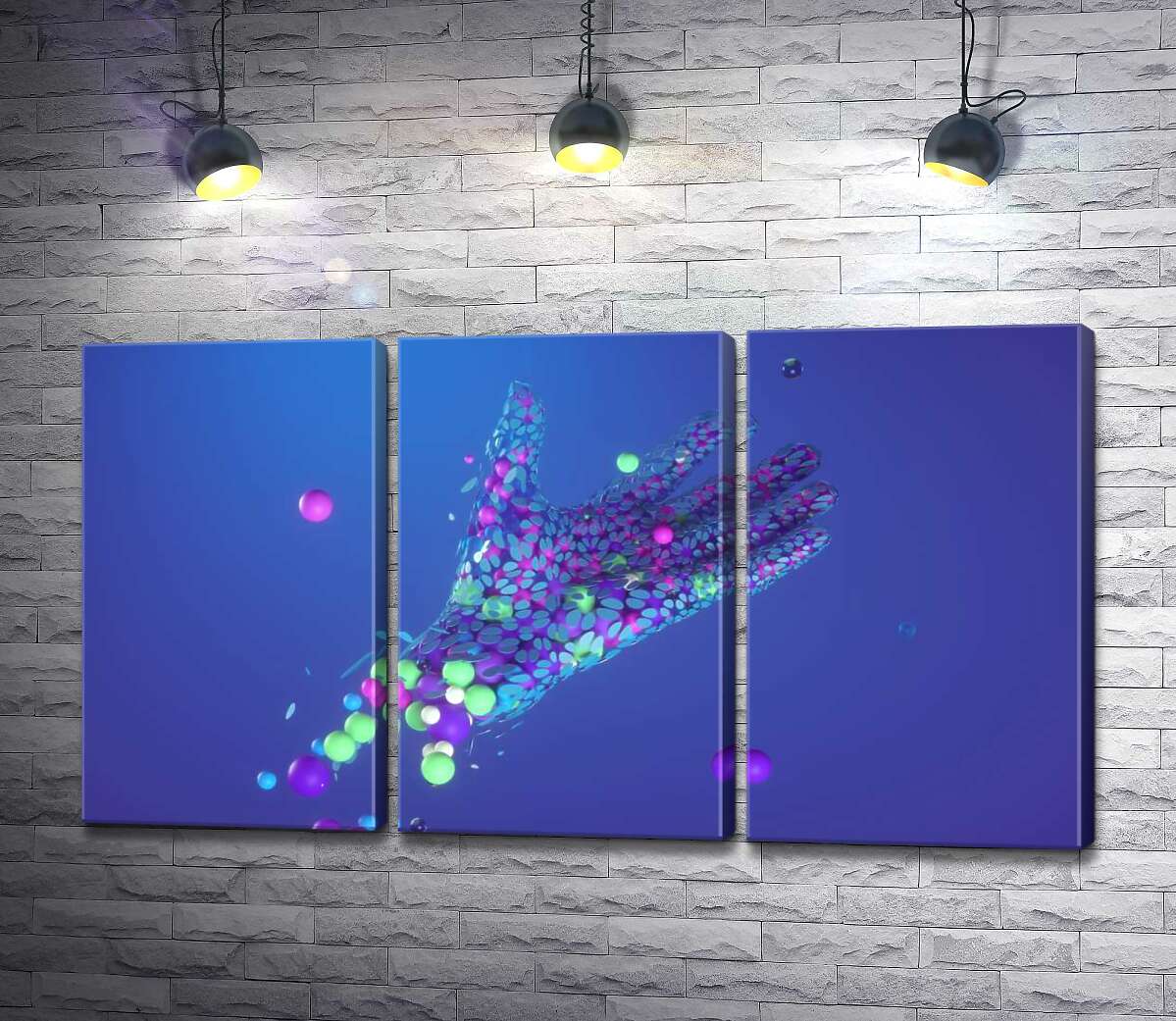 

Модульная картина ArtPoster Цветные шарики летят в ладонь 102x56 см Модуль №11