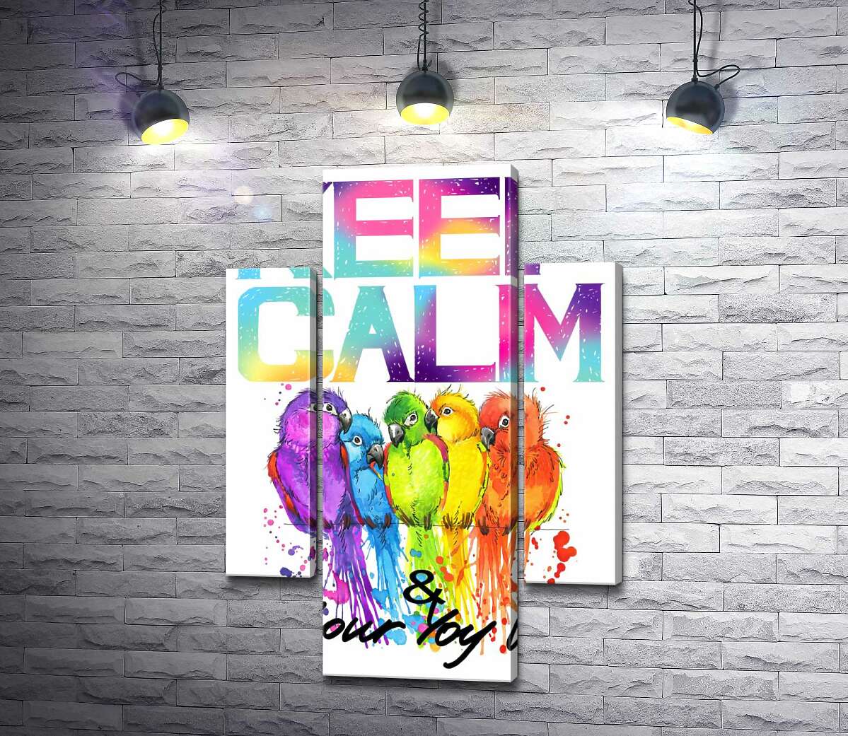 

Модульная картина ArtPoster Яркое оперение попугаев среди надписи "keep calm and colour your life" 131x190 см Модуль №7