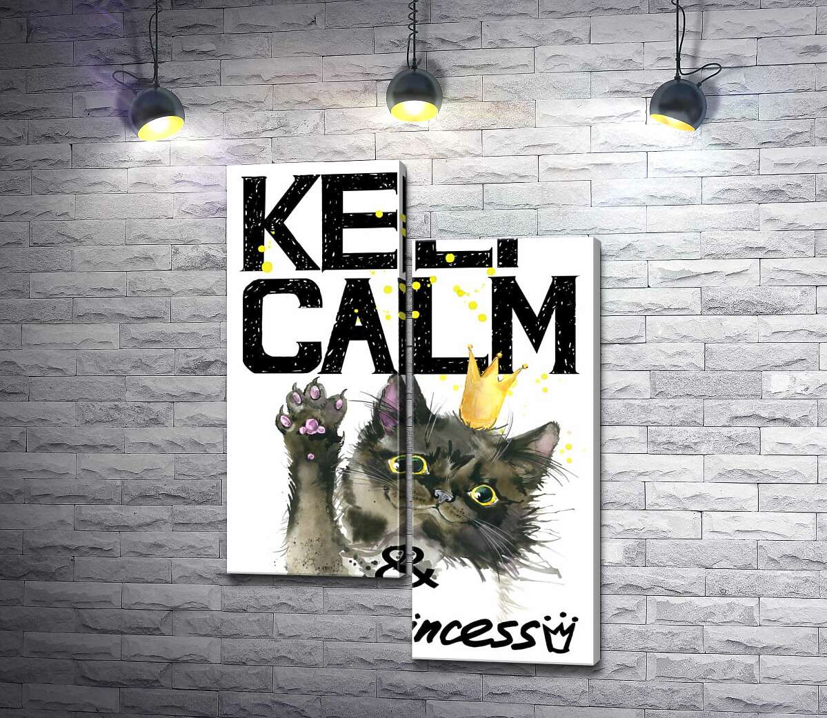 

Модульная картина ArtPoster Черная кошка в золотой короне среди надписи "keep calm and be princess" 50x74 см Модуль №5