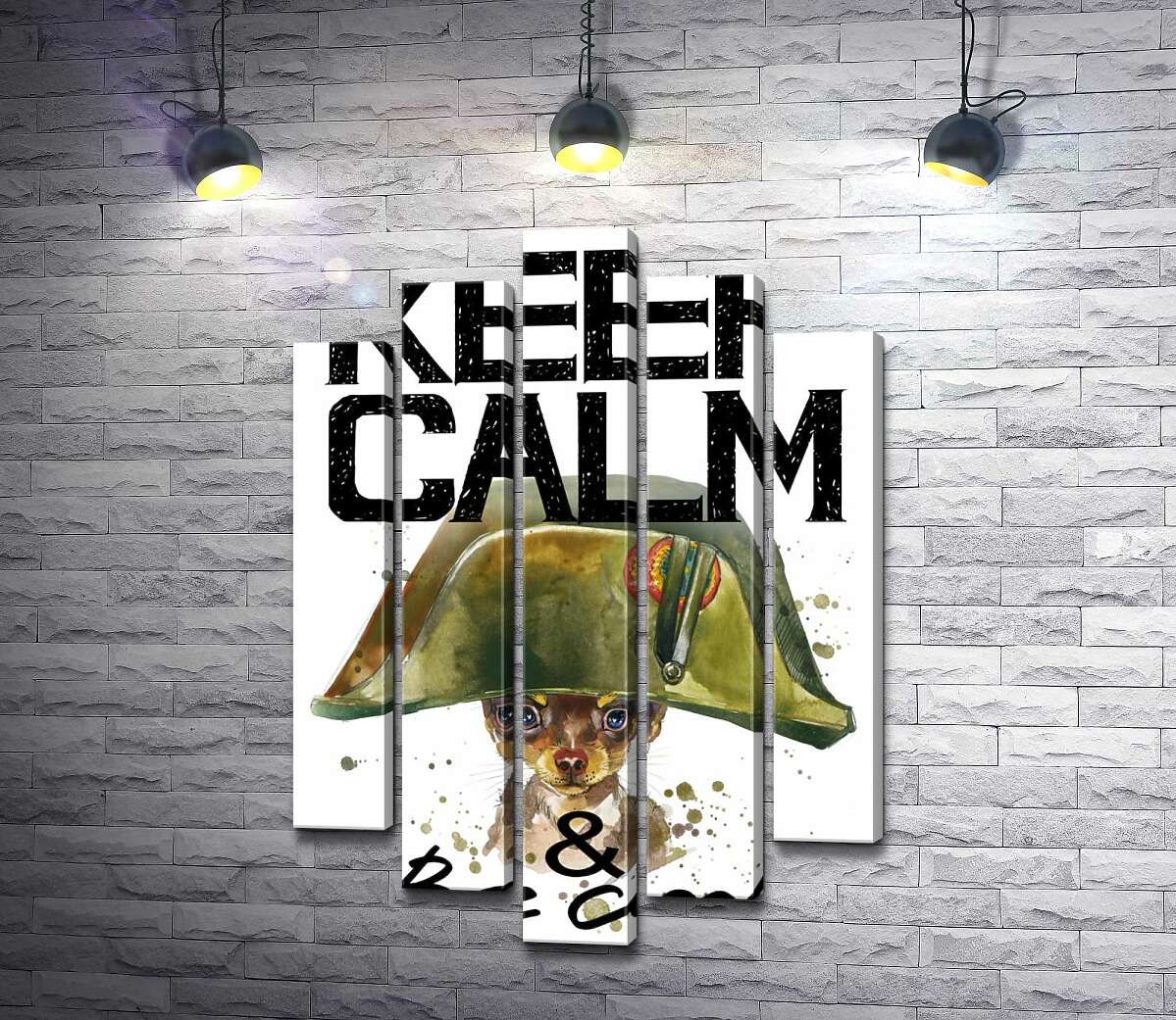 

Модульная картина ArtPoster Чихуахуа в шапке Наполеона среди надписи "keep calm and be cool" 100x148 см Модуль №26
