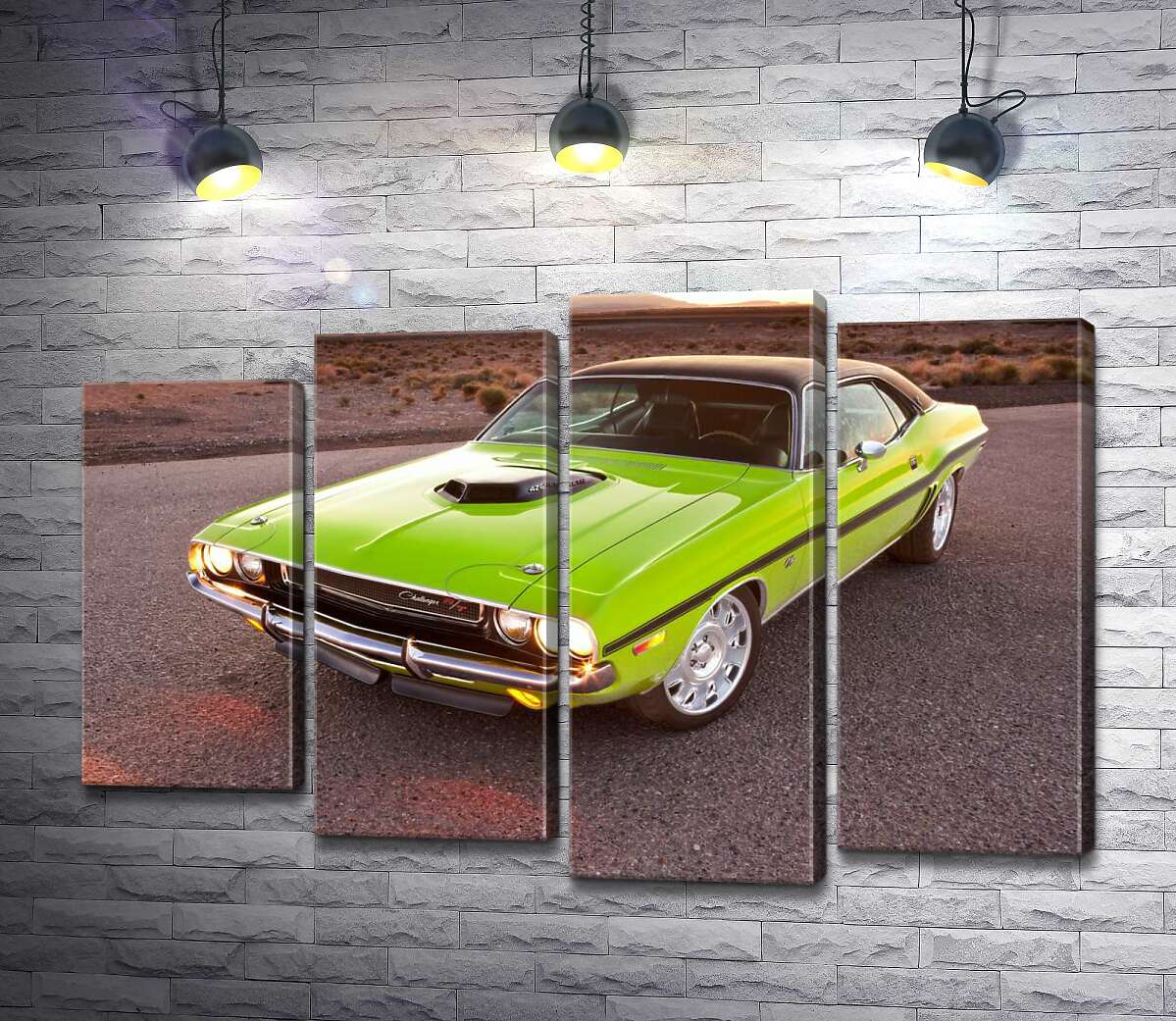 

Модульная картина ArtPoster Яркий автомобиль Dodge Challenger на дороге среди пустыни 132x88 см Модуль №21