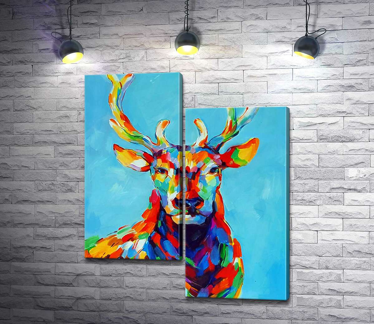 

Модульная картина ArtPoster Цветной силуэт оленя в радужных пятнах 130x157 см Модуль №5
