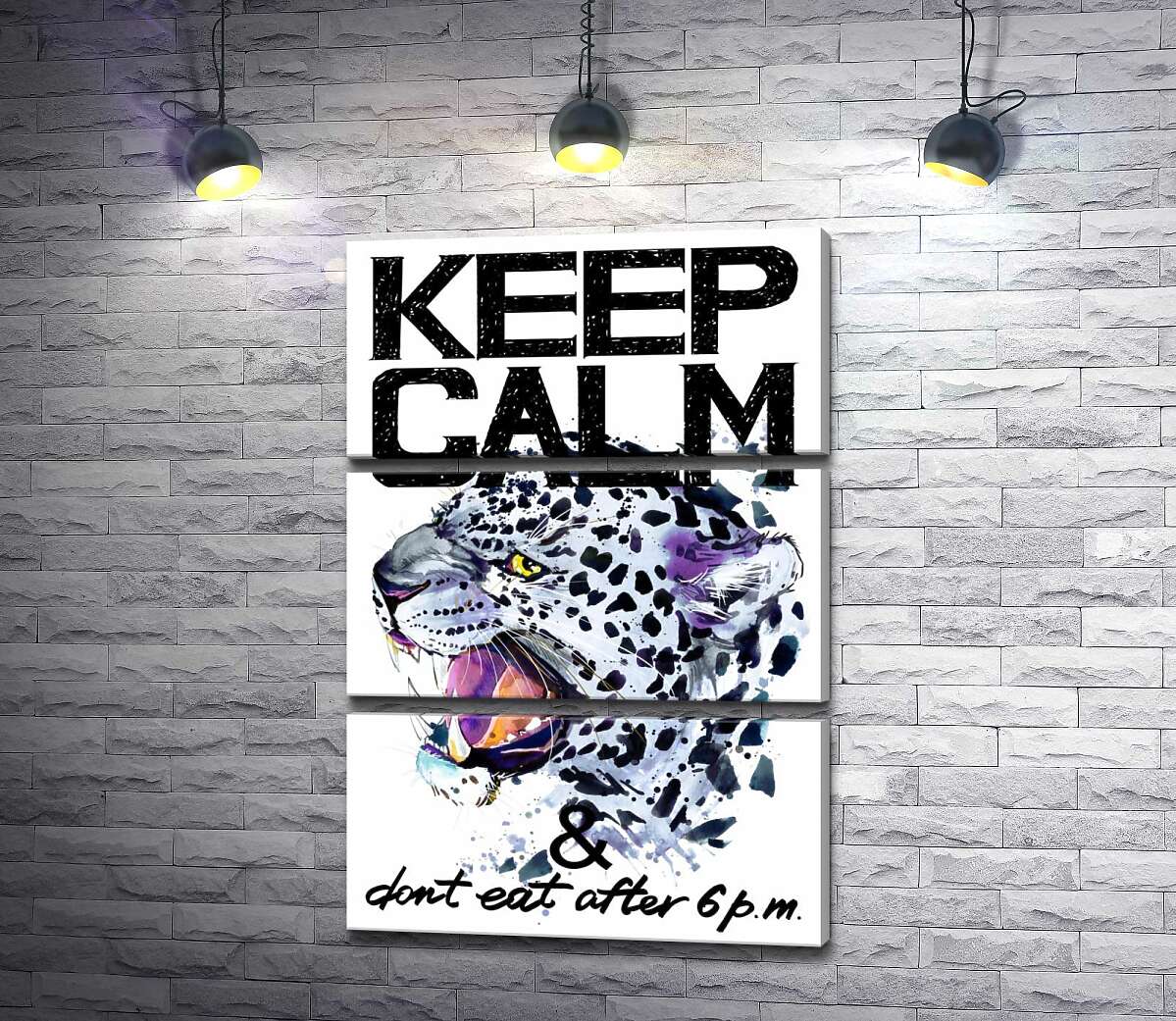 

Модульная картина ArtPoster Хищный леопард среди надписи "keep calm and don't eat after 6 p.m." 130x192 см Модуль №13