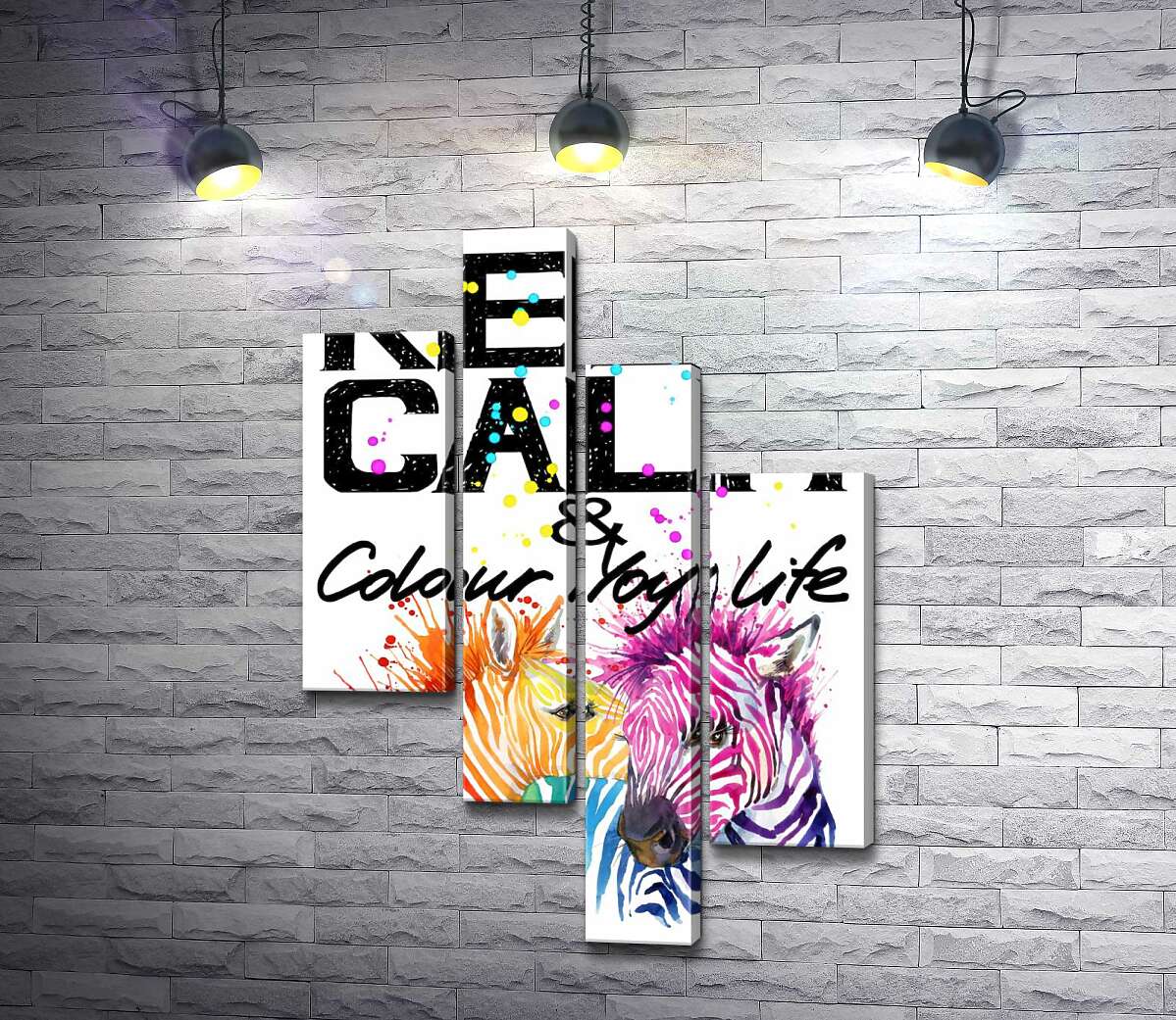 

Модульная картина ArtPoster Цветные полоски зебр под надписью "keep calm and colour your life" 130x191 см Модуль №20