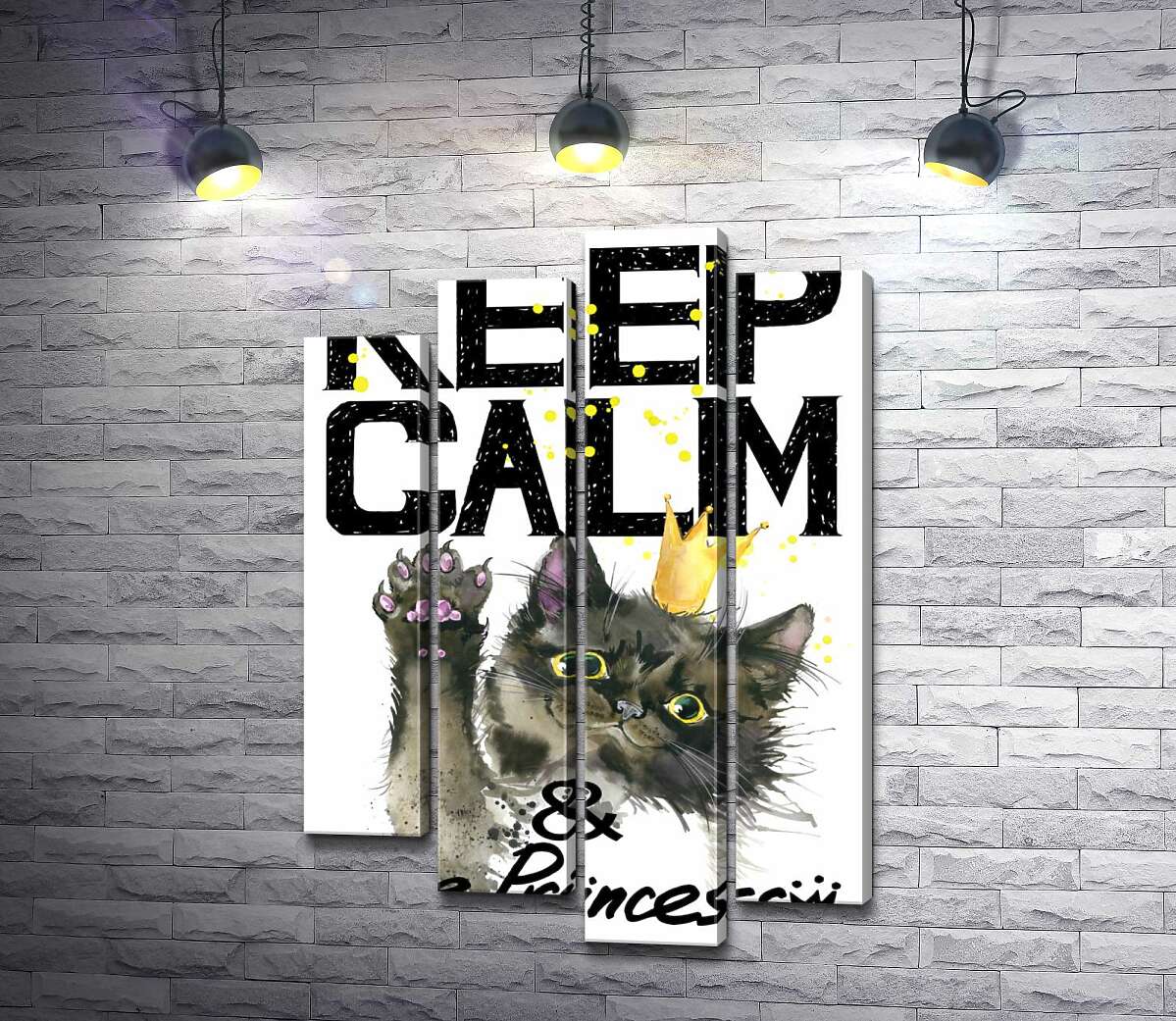 

Модульная картина ArtPoster Черная кошка в золотой короне среди надписи "keep calm and be princess" 100x147 см Модуль №21