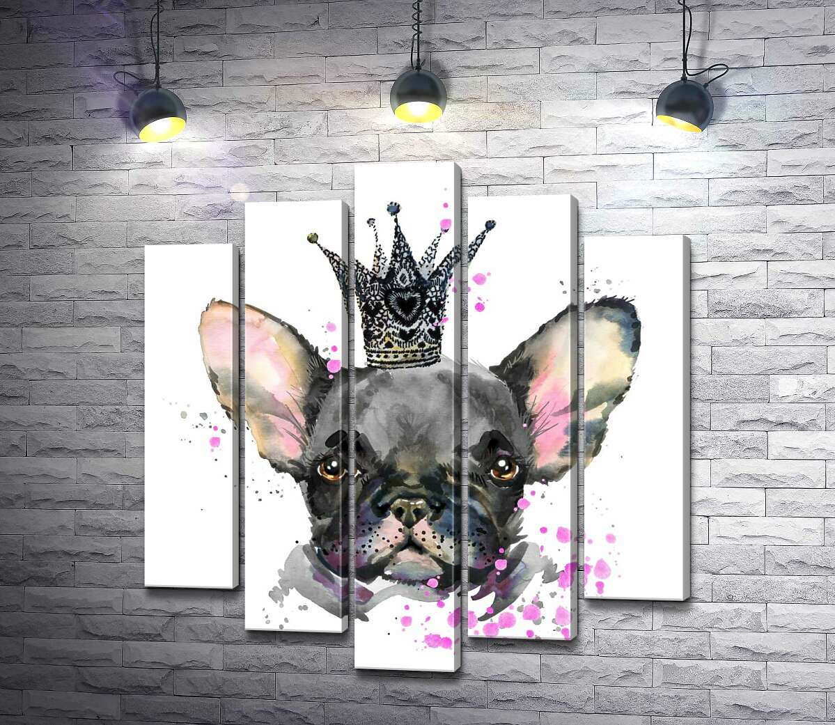 

Модульная картина ArtPoster Черный французский бульдог в ажурной короне 100x111 см Модуль №26