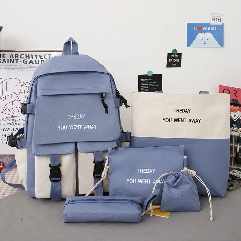 

Комплект 5 в 1 рюкзак подростковый BR-S для девочки, пенал, сумка и клатч бело-голубой 1570725976