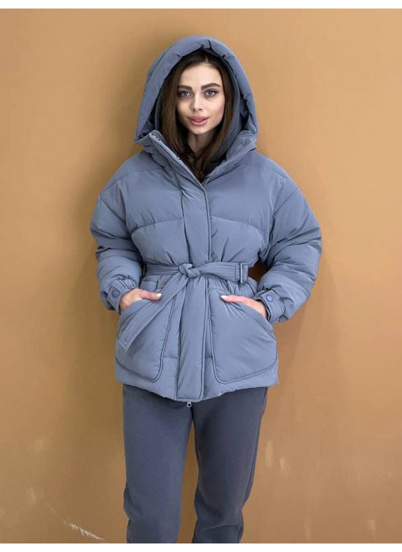 

Пуховик женский с поясом объемный гусиный пух бархатный Modern Boutique серый,  ПУХ065/4, Пуховик женский с поясом объемный гусиный пух бархатный Modern Boutique серый, M ПУХ065/4