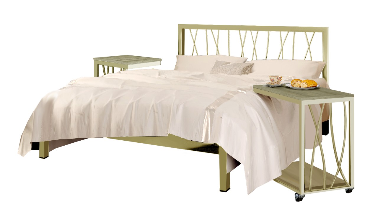 

Набор - Кровать металлическая 160х200 + две тумбы прикроватные "Серхио" ТриАметекс бежевые