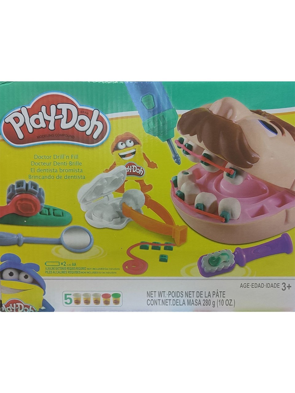 

Игровой набор для лепки Стоматолог Play-Doh Зубастик бормашина на батарейках, 5 цветов пластилина, пациент, инструменты 1525