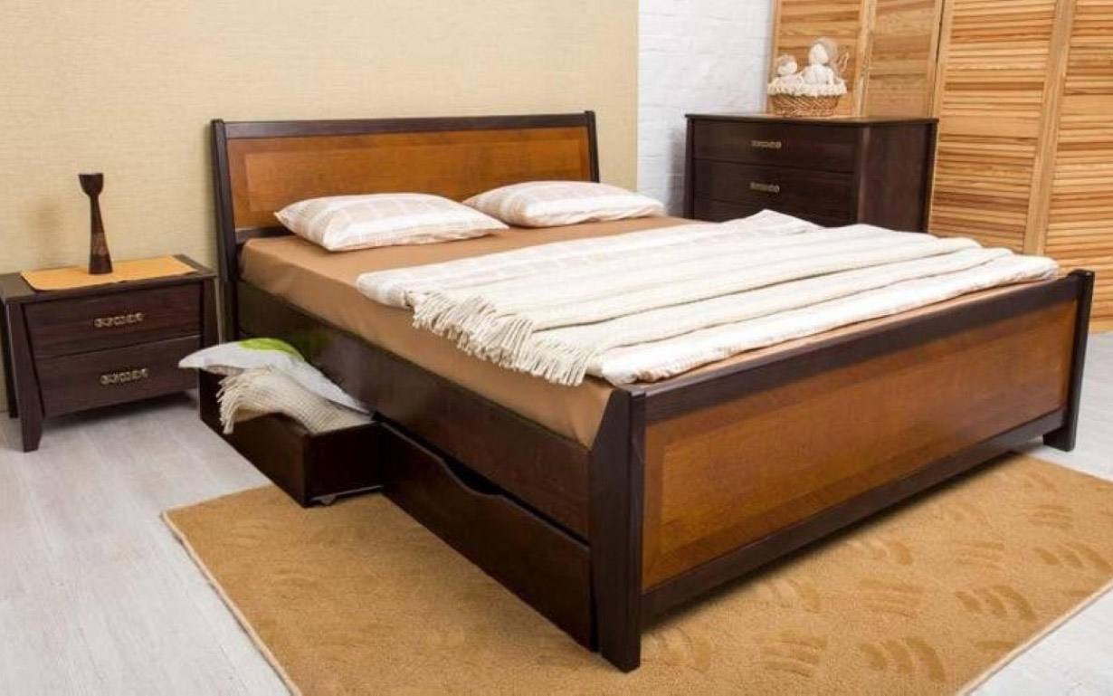 

Кровать Сити с интарсией и ящиками 160х190 см. Олимп