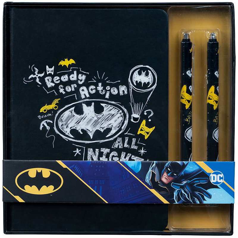 

Набор подарочный Kite DC Comics блокнот В6+ 96 листов + 2 ручки черный (DC21-499)