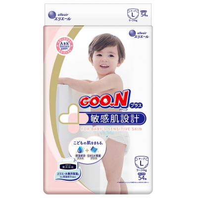 

Подгузник GOO.N Plus для детей 9-14 кг L унисекс,на липучках 54 шт (843336)
