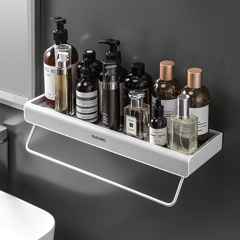 

Прямая пластиковая полка с держателем полотенец OUSUWO A806H (Holder) Gray (Бело-серая) простой монтаж