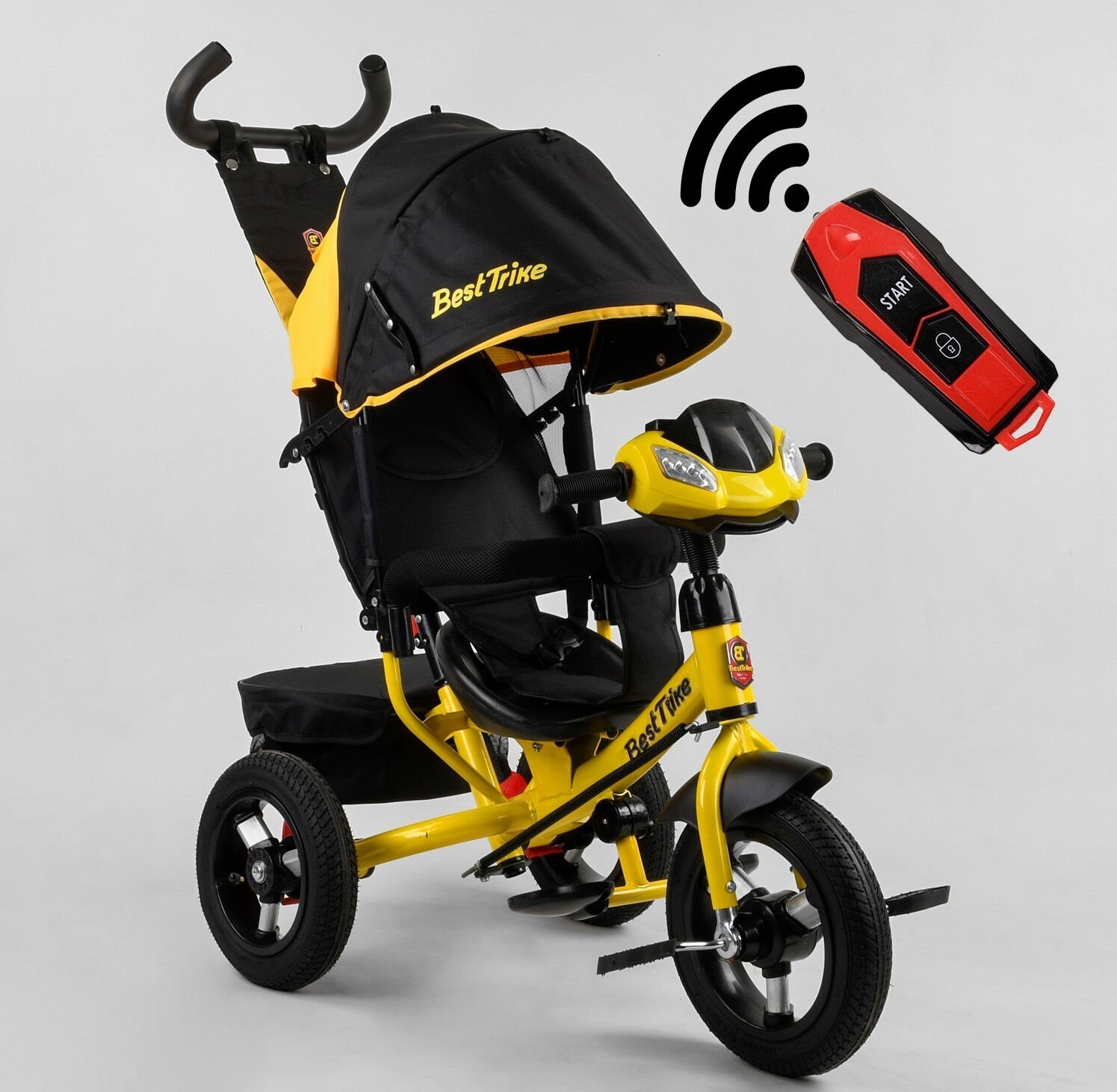 

Велосипед коляска детский трехколесный Best Trike 3390 / 38-304 с музыкальной фарой и надувными колесами ровер