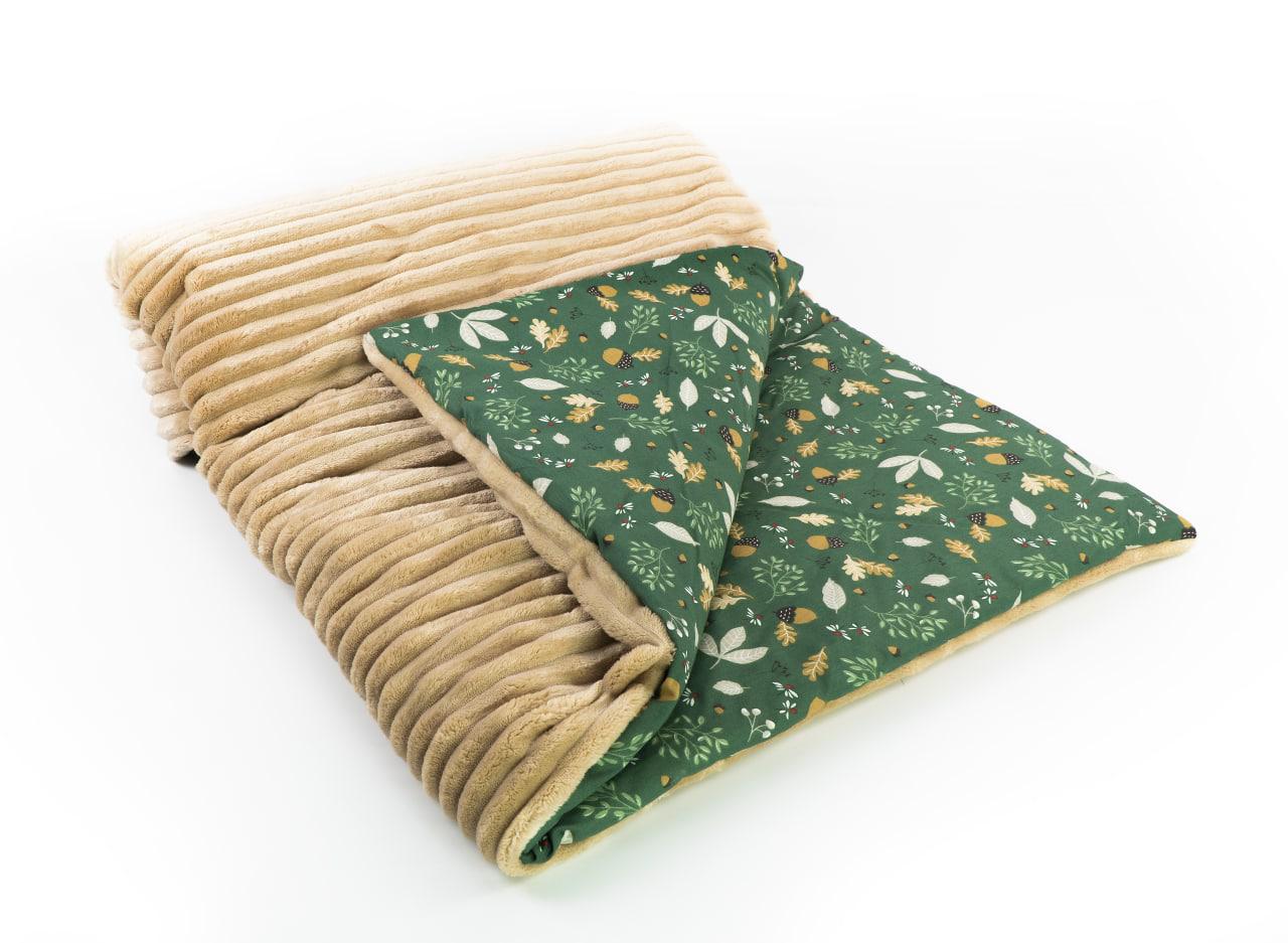 

Плед детский теплый плюш 100х75 см Бежевый с зелеными листочками