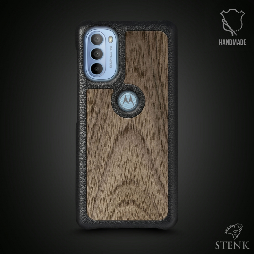 

Кожаная накладка Stenk WoodBacker для Motorola Moto G31 Чёрная