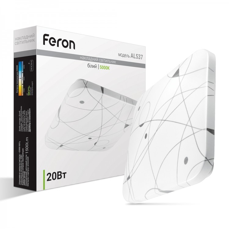 

Светодиодный LED светильник Feron AL537 20W 5000К квадрат