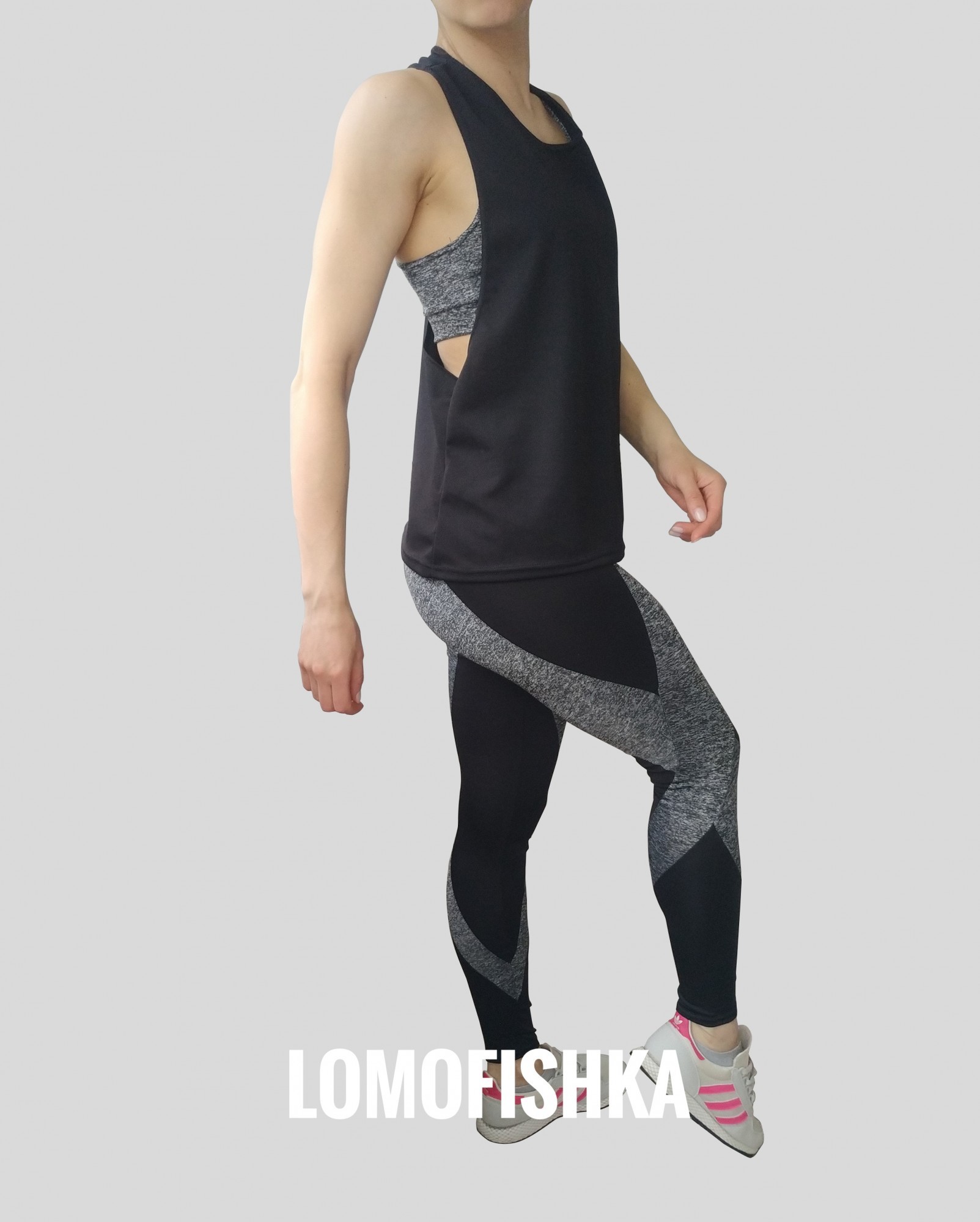 

Комплект для фитнеса (лосины+топ+майка) LOMOFIT 5835СЕР37 44 черно-серый