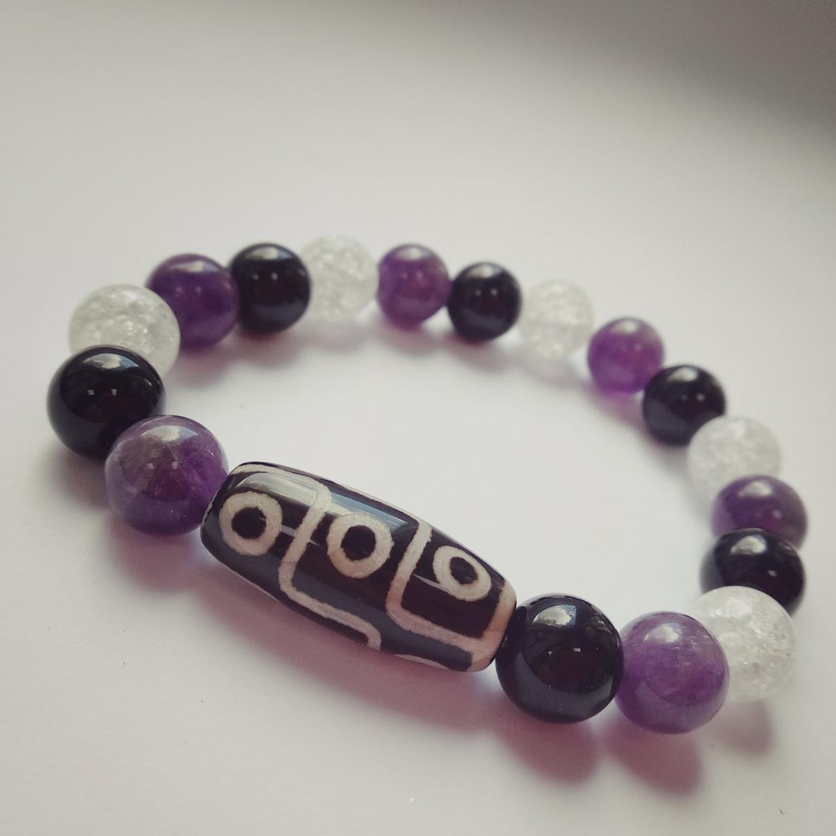 

Браслет Mala Moon для зодіака Овен із аметисту, кришталю і агату 10мм (Rb25)