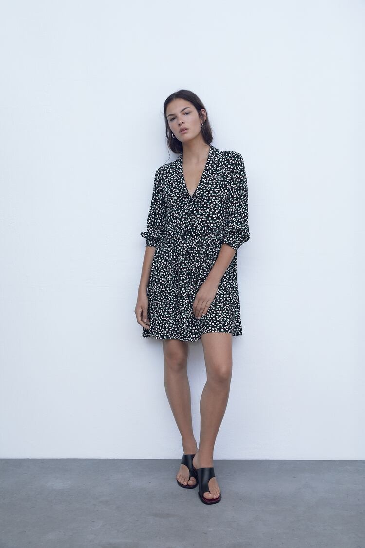 

Платье Zara  черный цветы 9878153800, Платье Zara XS черный цветы 9878153800