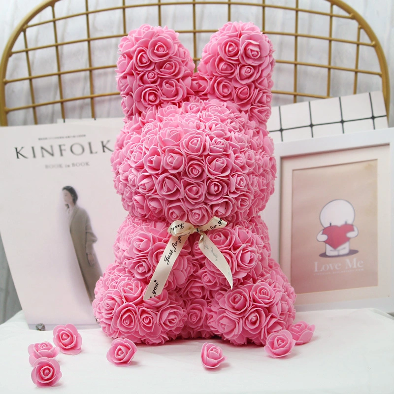 

Кролик из роз 38 см Розовый + подарочная упаковка