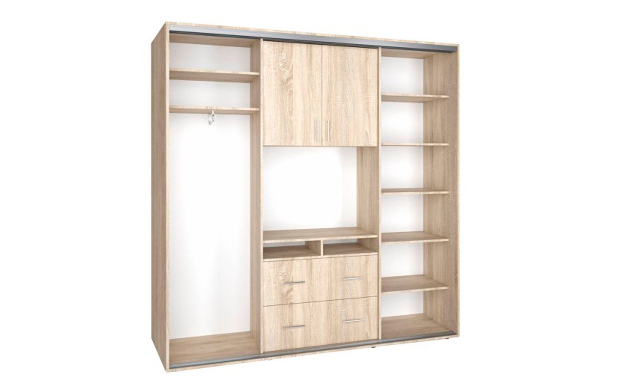 

Шкаф-купе Омега с нишей ТВ: Зеркало + ДСП 240 см. Феникс Мебель