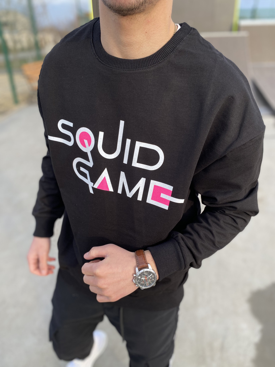 

Стильный мужской свитшот оверсайз squid game черный, Стильный мужской свитшот оверсайз squid game черный L