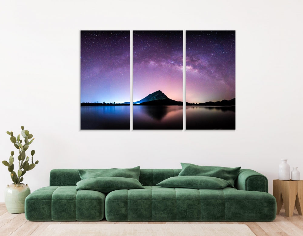 

Картина на холсте Модульные Модульная картина Night Mountain And Milkyway 3 картины 70х140 см.