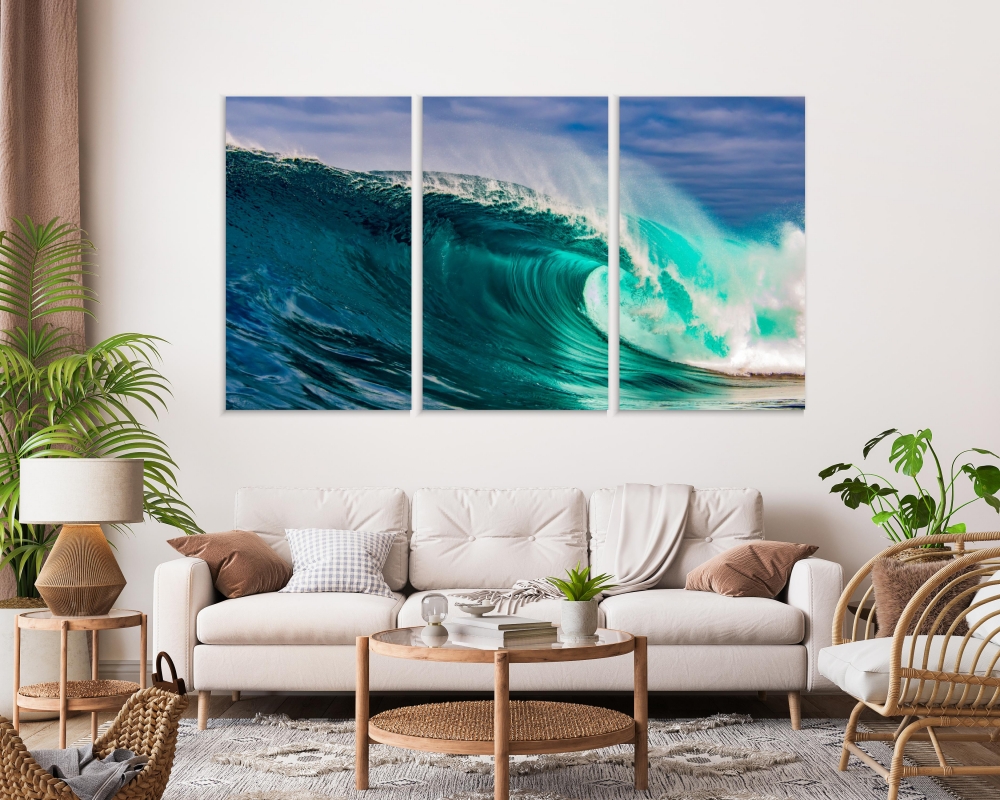 

Картина на холсте Модульные Модульная картина Amazing Ocean Wave 3 картины 25х50 см.