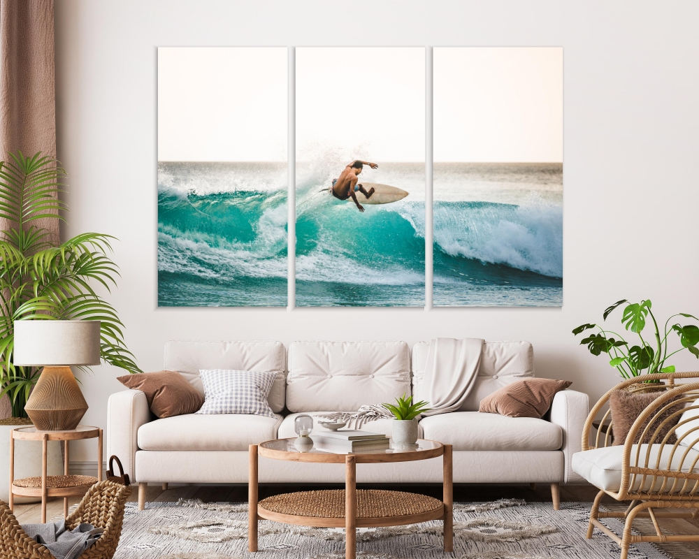 

Картина на холсте Модульные Модульная картина Man Catching Waves In Ocean 3 картины 60х120 см.
