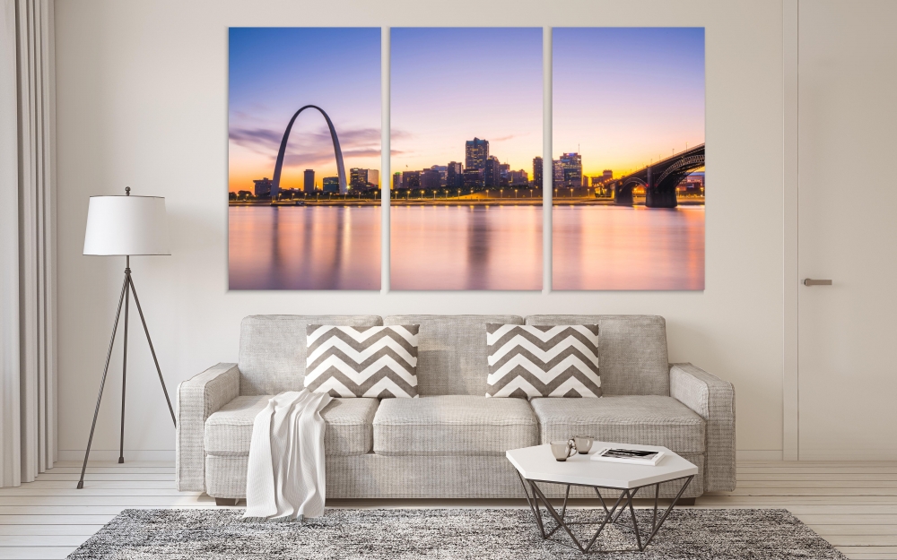 

Картина на холсте Модульные Модульная картина St Louis Skysline Sunset 3 картины 25х50 см.