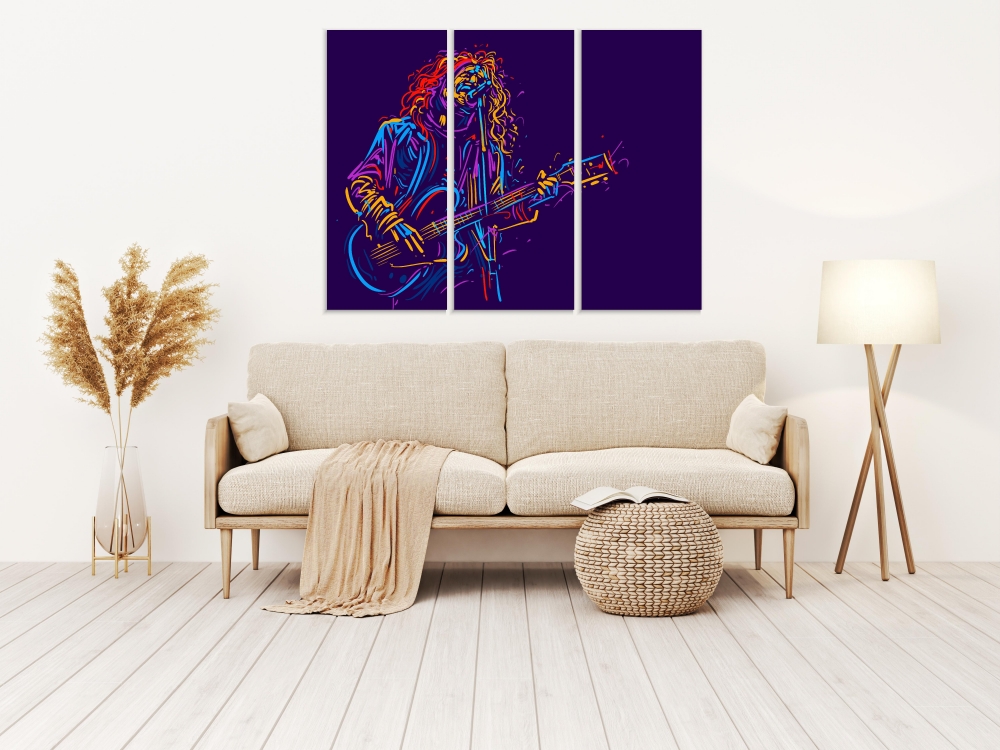 

Картина на холсте Модульные Модульная картина Musician With Guitar 3 картины 45х90 см.